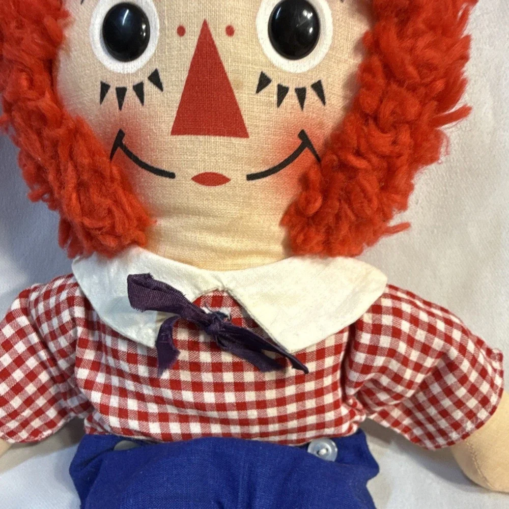 Raggedy Andy 14 in Cloth Rag Doll Red Curly Yarn Hair Black Eyes